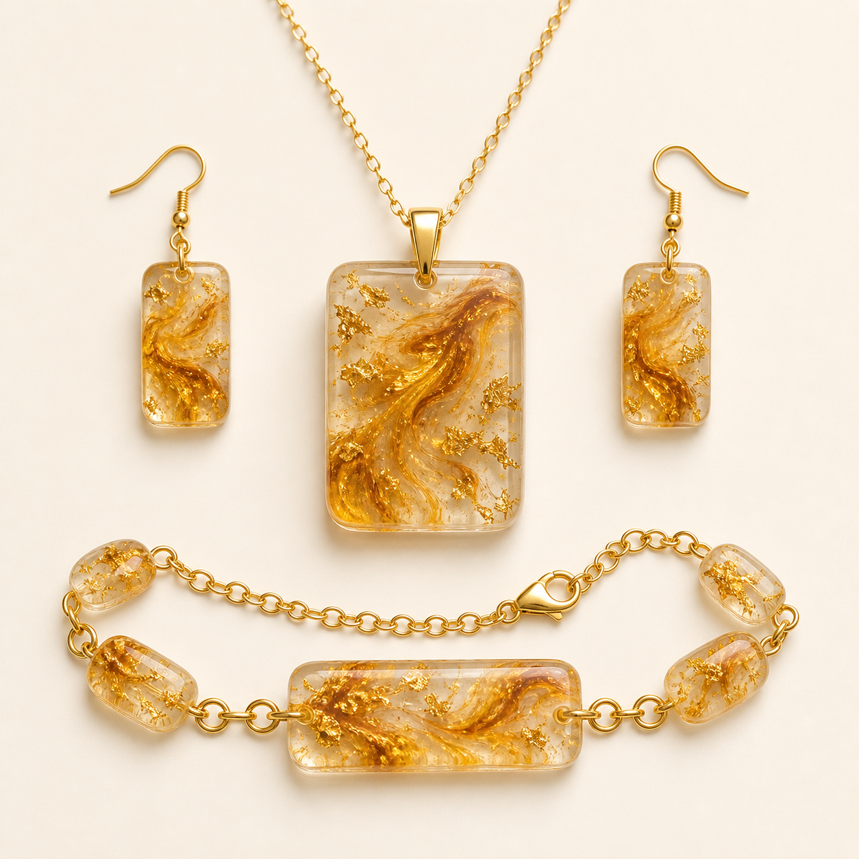Golden Aurora Resin Jewellery Set